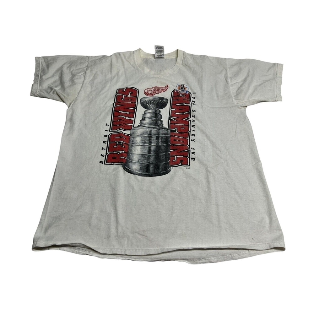 Vintage Detroit Red Wings T-Shirt 1998 Stanley Cup Hockey Tee Sz XL‎